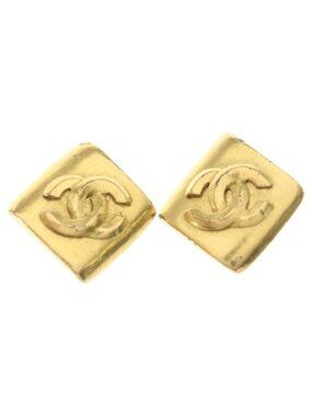 Chanel CC Logo Diamond Earrings Gold